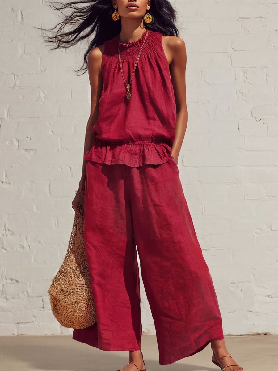 Elegante, casual, tweedelige set met ruffles voor dames
