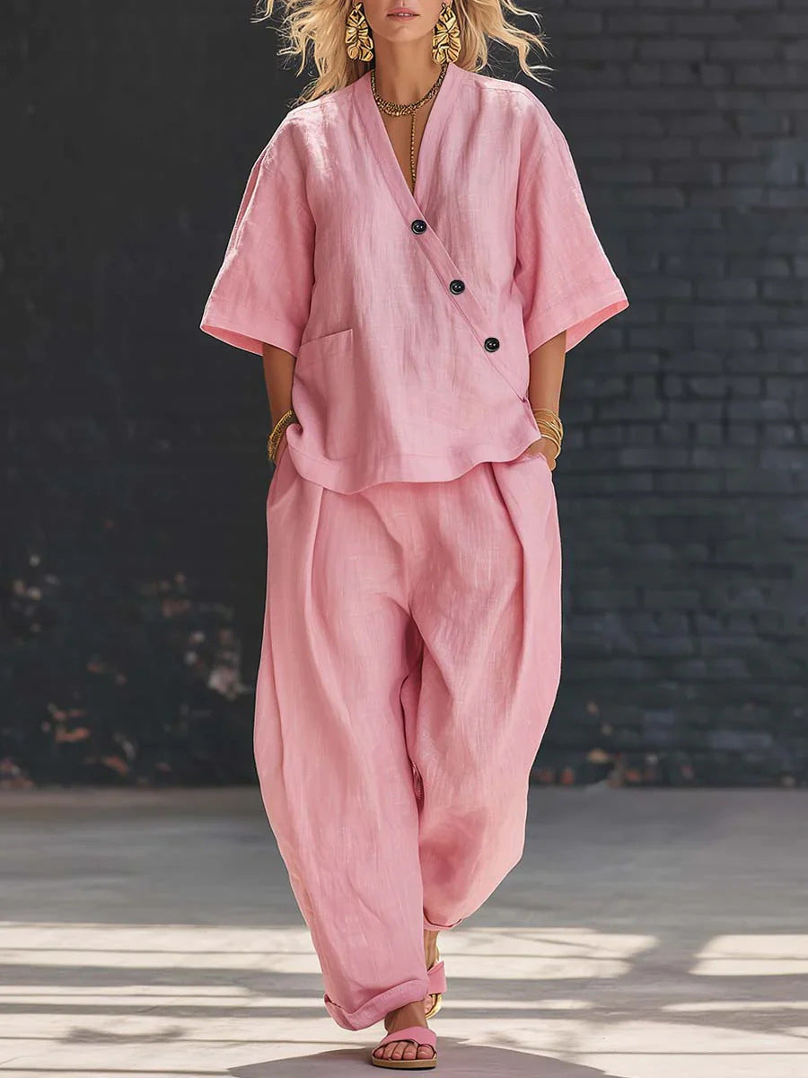 Elegante, casual tweedelige set in effen kleur voor vrouwen