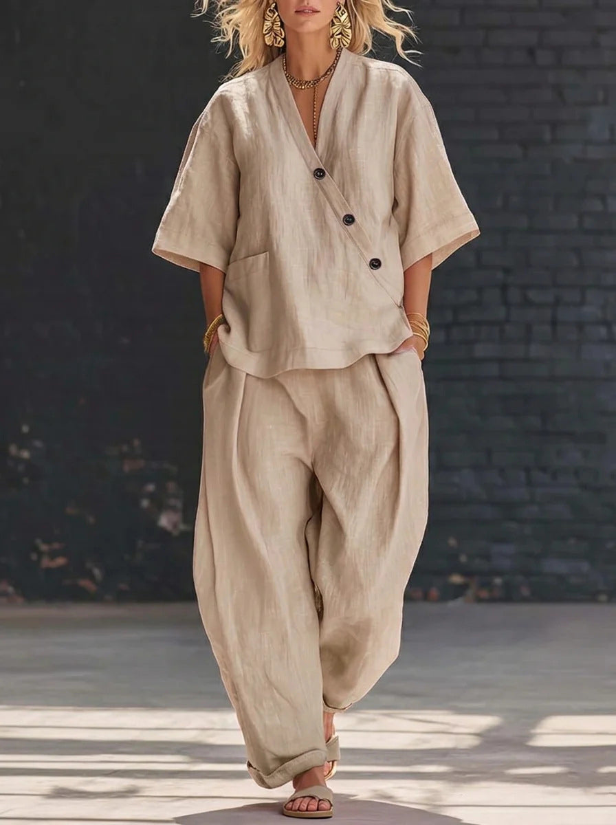 Elegante, casual tweedelige set in effen kleur voor vrouwen