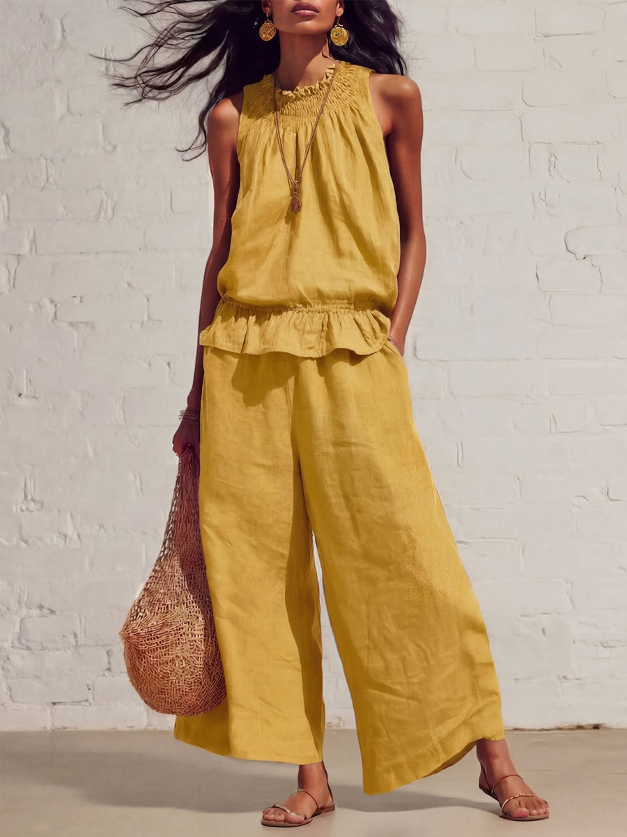 Elegante, casual, tweedelige set met ruffles voor dames