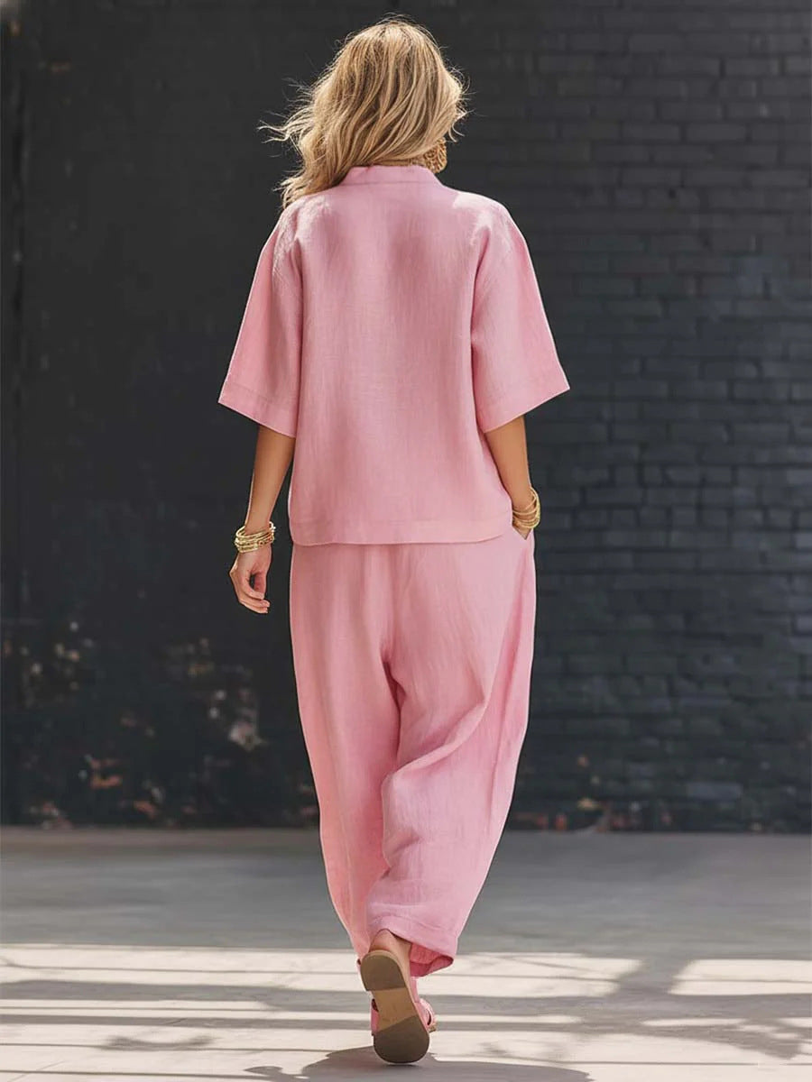 Elegante, casual tweedelige set in effen kleur voor vrouwen