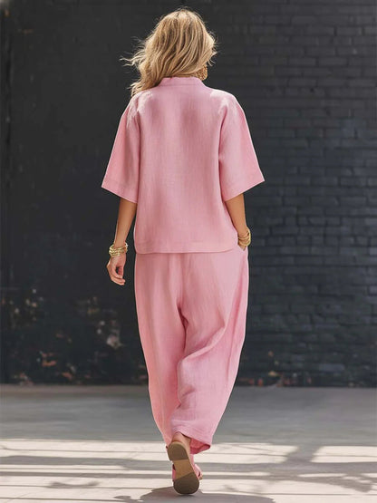 Elegante, casual tweedelige set in effen kleur voor vrouwen