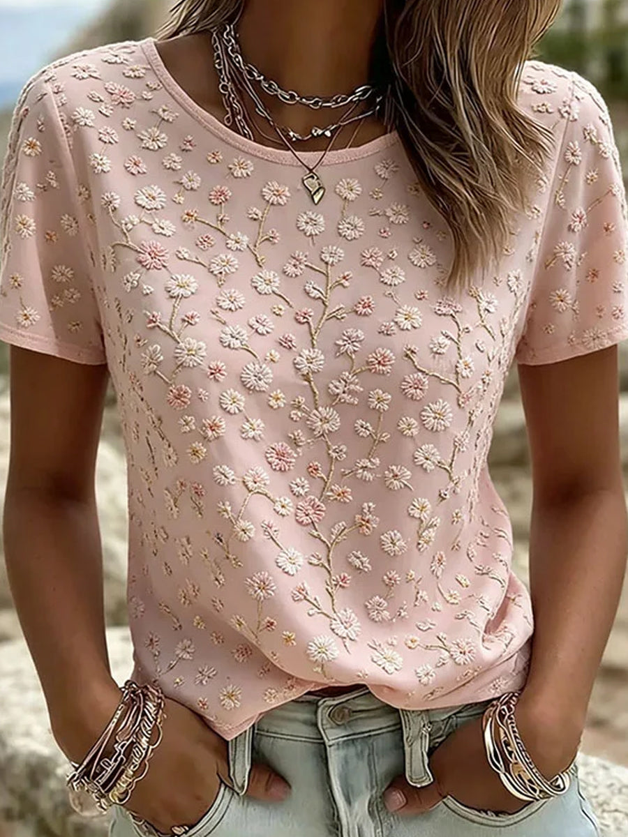 Vrouwelijke casual vintage top met artistieke bloemenprint