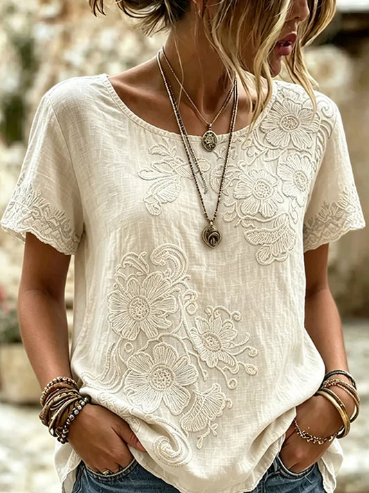 Vintage casual top voor vrouwen met artistieke bloemenprint